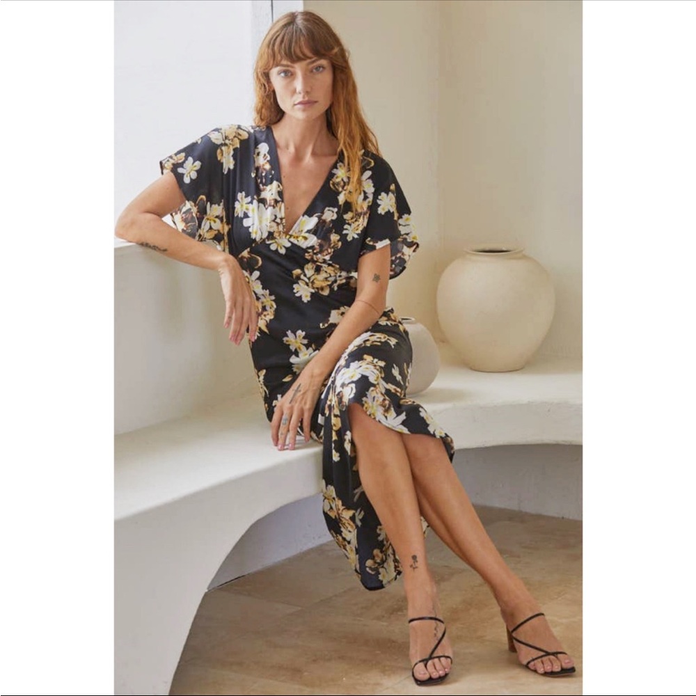 By Together Black Floral Wrap Maxi Dress